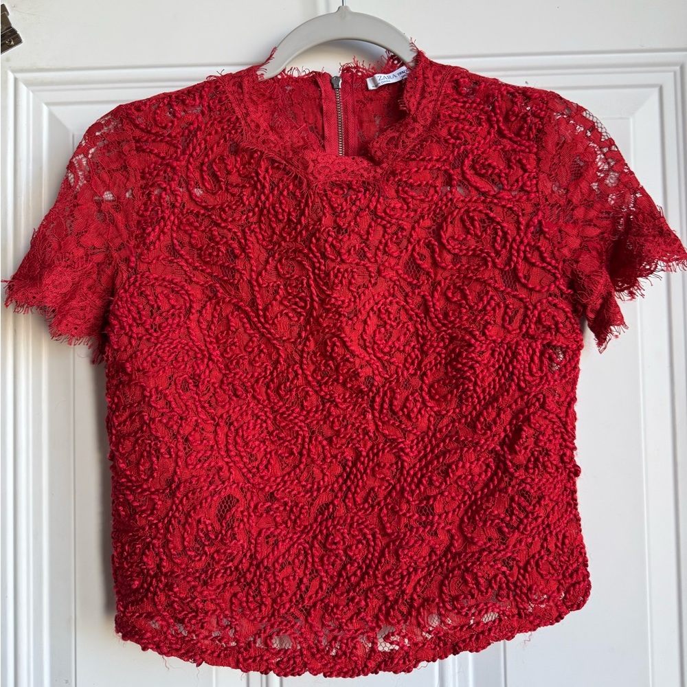 Zara Red Lace Blouse